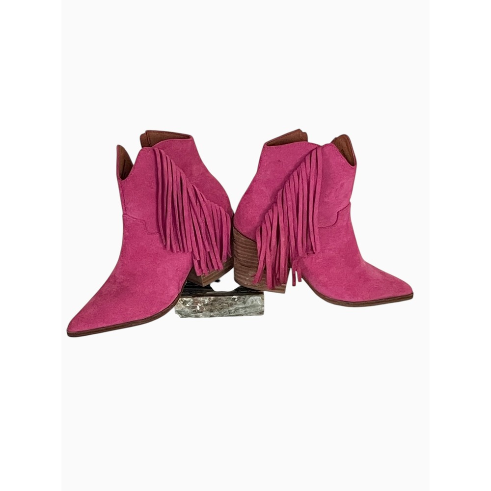 Beast Fashion Pink Western Boots Fringe Faux Suede Festival NWOT Size 5.5